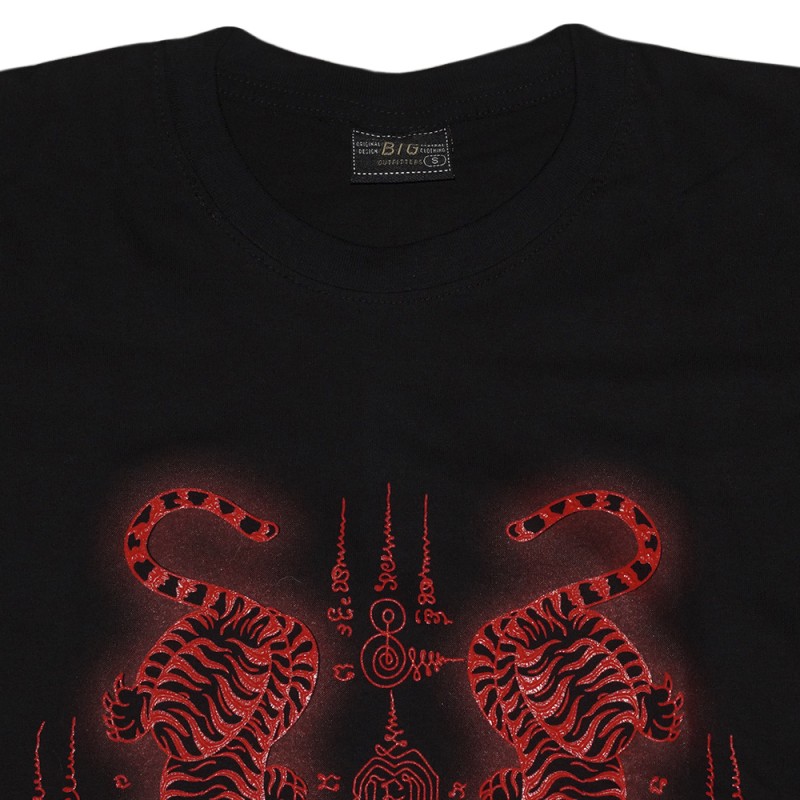 ФУТБОЛКА ТАЙСКАЯ ХЛОПОК SAK YANT 2 TIGERS РЕЗИНОВЫЙ ПРИНТ