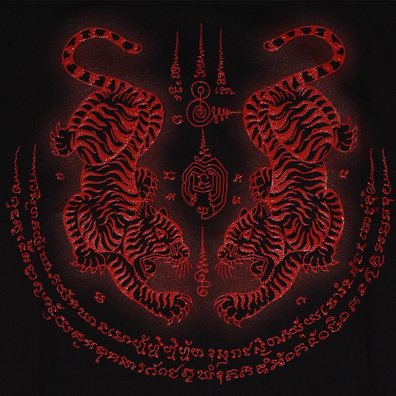 ФУТБОЛКА ТАЙСКАЯ ХЛОПОК SAK YANT 2 TIGERS РЕЗИНОВЫЙ ПРИНТ