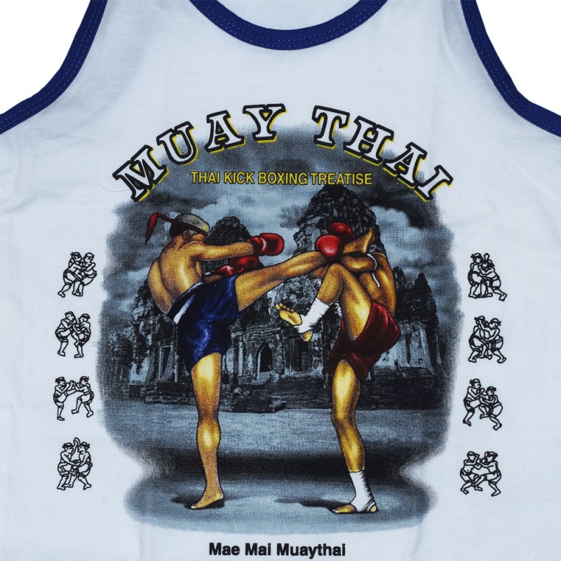 Детская Майка Тайский Бокс Тренировочная Хлопок "Classic Muay Thai" White Blue 01