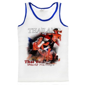 Детская Майка Тайский Бокс Тренировочная Хлопок "Classic Muay Thai" White Blue 01
