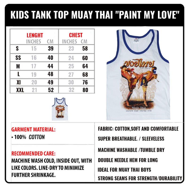 Детская Майка Тайский Бокс Тренировочная Хлопок "Classic Muay Thai" White Blue 02