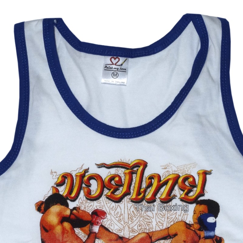 Детская Майка Тайский Бокс Тренировочная Хлопок "Classic Muay Thai" White Blue 02