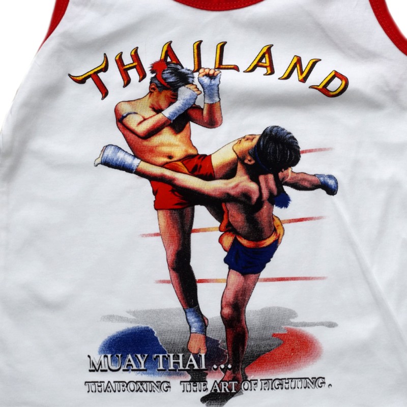 Детская Майка Тайский Бокс Тренировочная Хлопок "Classic Muay Thai" White Red 03