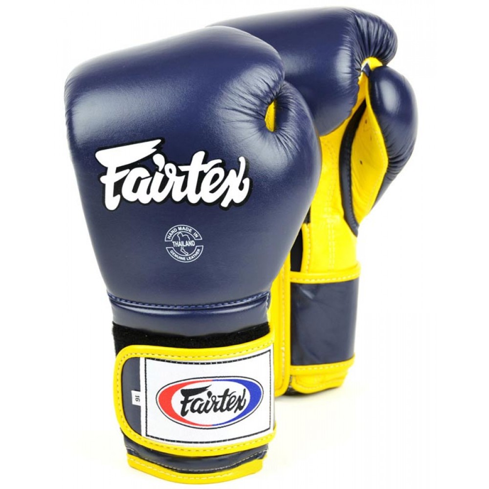 Fairtex BGV9 Боксерские Перчатки Мексиканский Стиль "Heavy Hitter's" Синие-Желтые