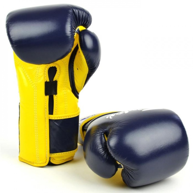 Fairtex BGV9 Боксерские Перчатки Мексиканский Стиль "Heavy Hitter's" Синие-Желтые