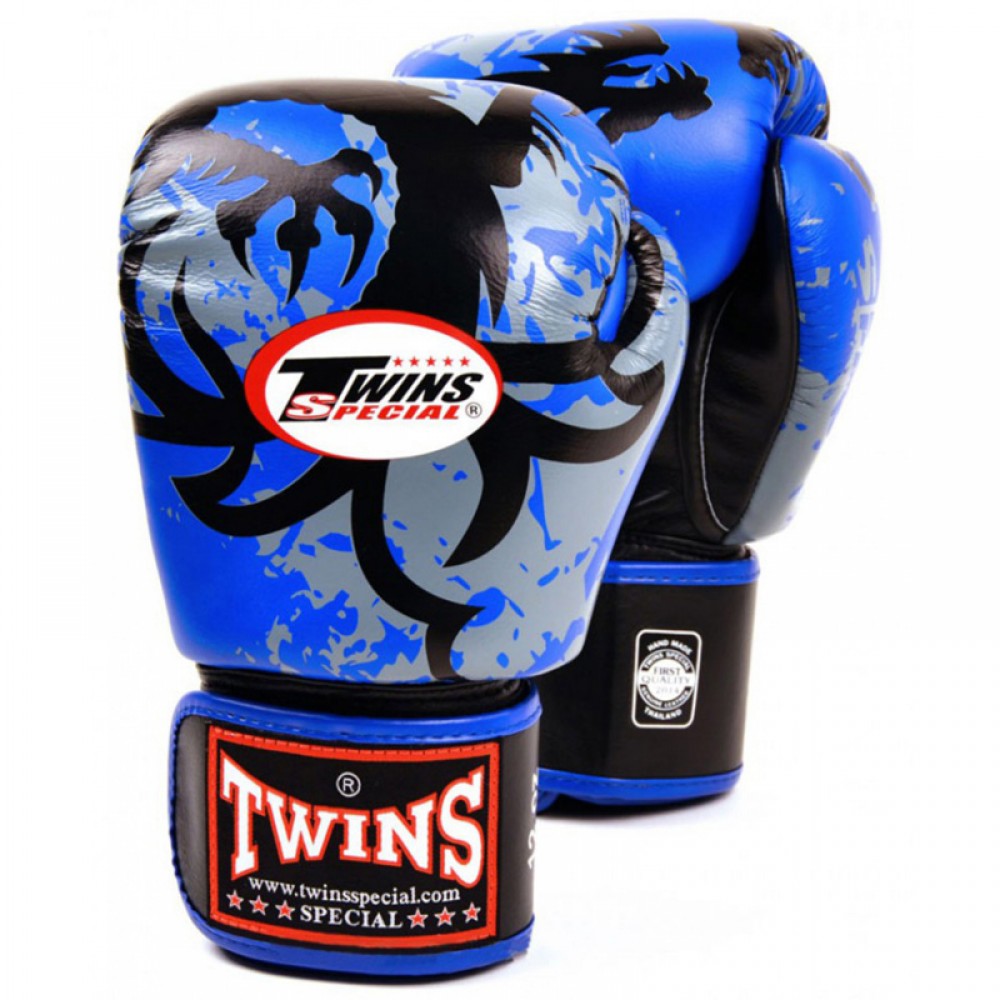 Twins Special FBGVL3-36 Боксерские Перчатки Тайский Бокс "Tribal Dragon" Blue